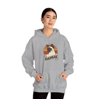 Siamese Cat Retro 70s Sunset Graphic Hoodie - Cozy Cotton Poly Blend Pullover - Unisex White