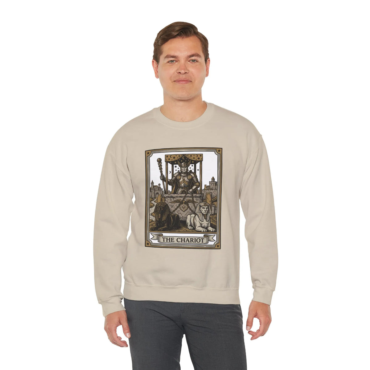 The Chariot Tarot Card Sweatshirt - Heavy Blend Cotton-Poly Crewneck - Unisex White