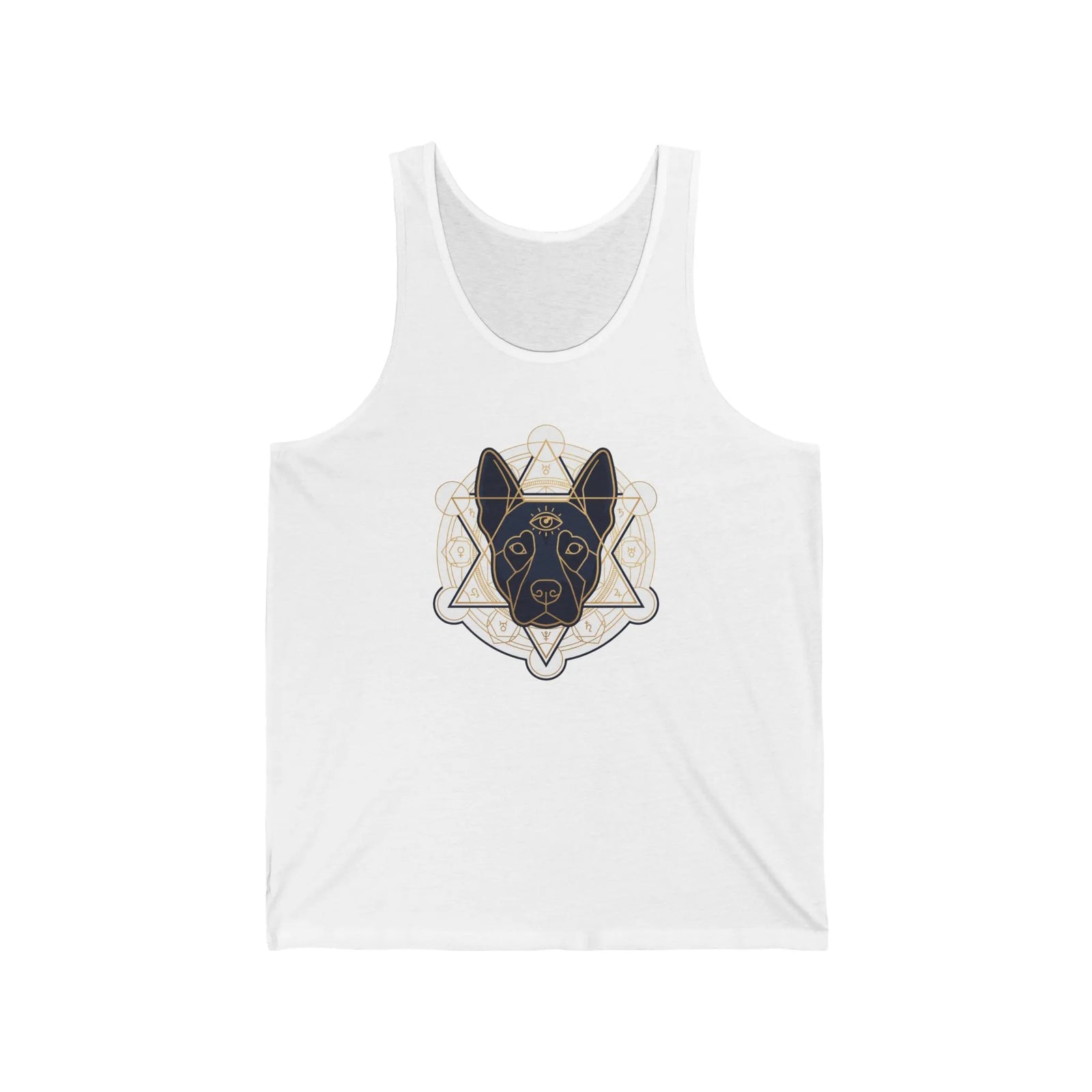 Third Eye Sacred Geometry Spirit Dog Tank Top - Soft Combed Cotton Retail Fit - Unisex White