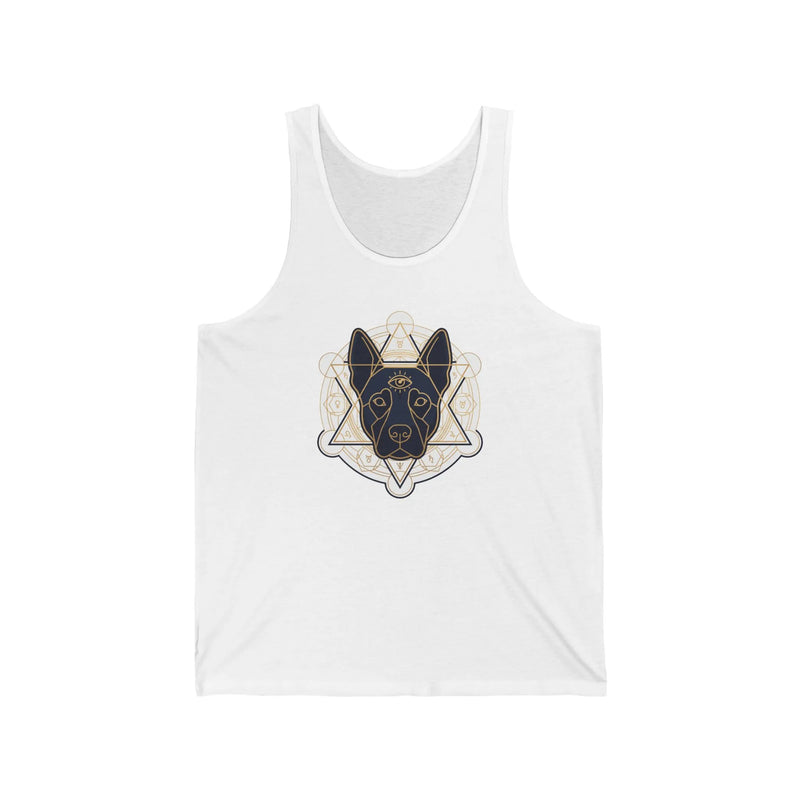 Third Eye Sacred Geometry Spirit Dog Tank Top - Soft Combed Cotton Retail Fit - Unisex White