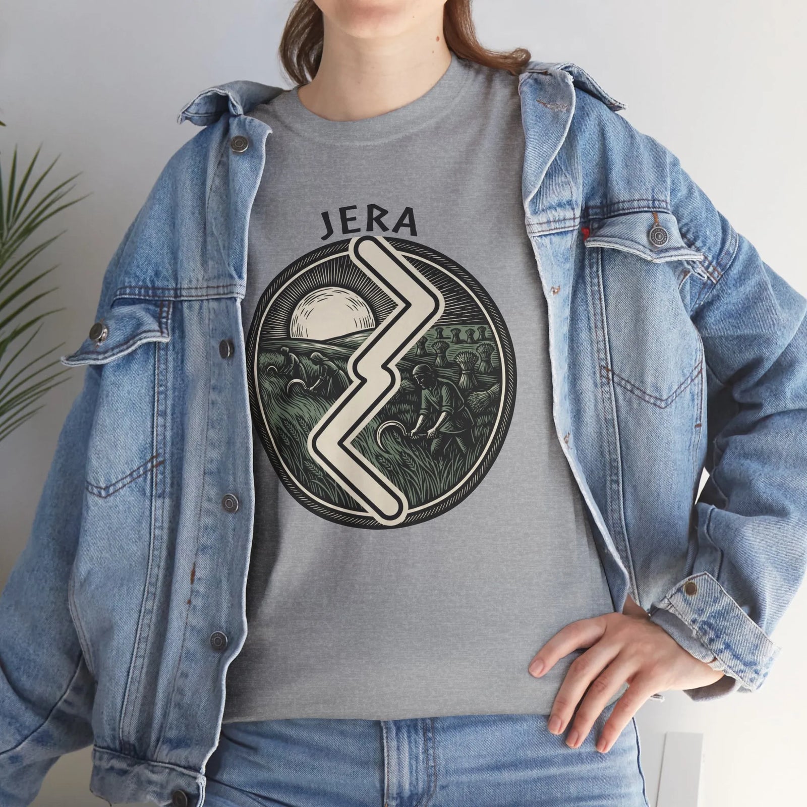Jera Rune Harvest Reaping T-Shirt - Medium Weight Cotton Classic Fit Tee - Unisex White