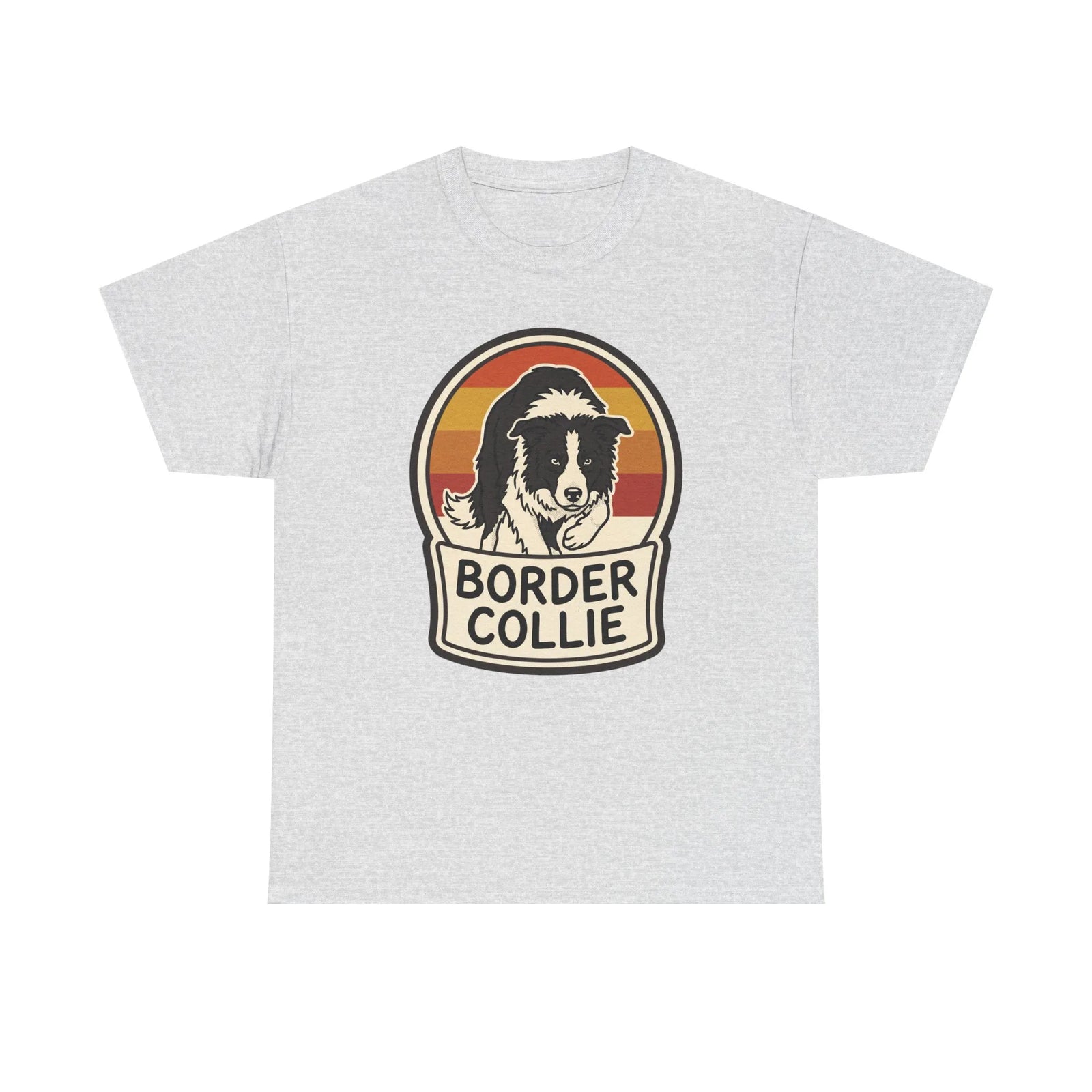Border Collie Retro 70s Sunset T-Shirt - Heavy Cotton Classic Fit Tee - Unisex White