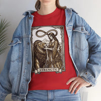 Tarot Strength Card Graphic T-Shirt - Heavy Cotton Classic Fit Crewneck - Unisex White