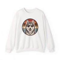 Siberian Husky 70s Sunset Aviators Sweatshirt - Heavyweight Cotton Blend Crewneck - Unisex White