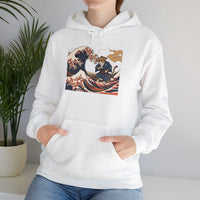 Ronin Wave Samurai Cat Ukiyo-e Hoodie - Heavy Blend Fleece Pullover - Unisex White