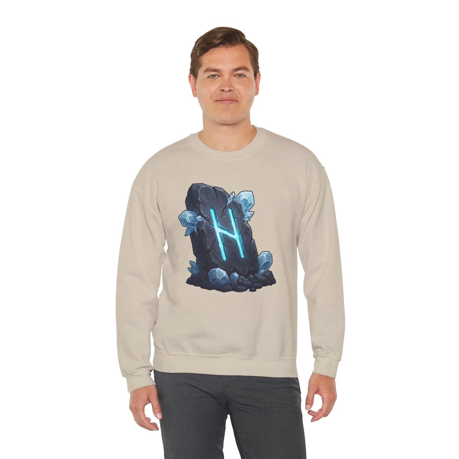 Hagalaz Rune Stone Graphic Sweatshirt - Heavy Blend Fleece Crewneck - Unisex White