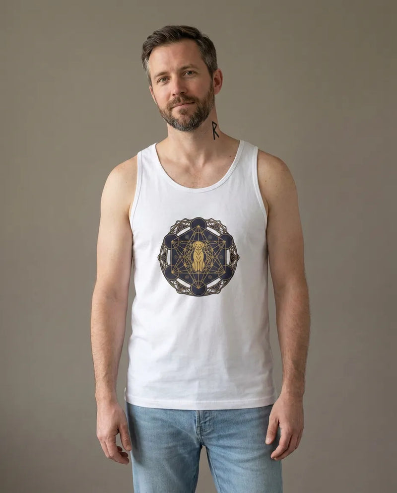Metatron's Hound Sacred Geometry Tank Top - Lightweight Combed Cotton Retail Fit - Unisex White