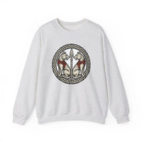 Odin's Wolves Geri & Freki Woodcut Sweatshirt - Heavy Blend Cotton Poly Crewneck - Unisex White