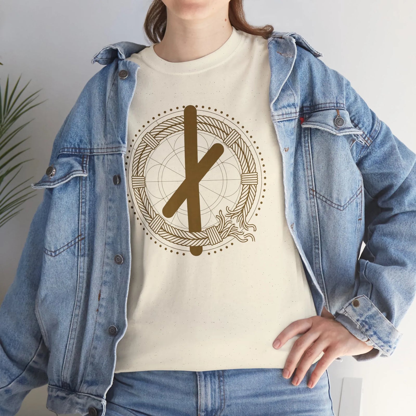 Nauthiz Norse Rune Graphic T-Shirt - Heavyweight Cotton Classic Tee - Unisex White