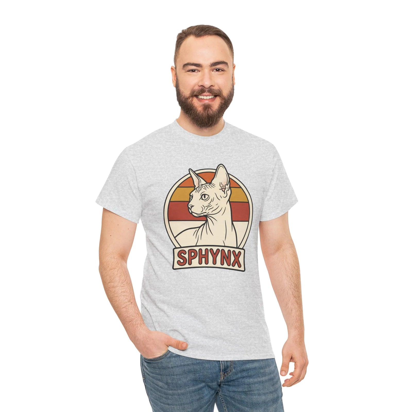 Sphynx Retro 70s Sunset Graphic T-Shirt - Heavy Cotton Classic Fit Tee - Unisex Off White