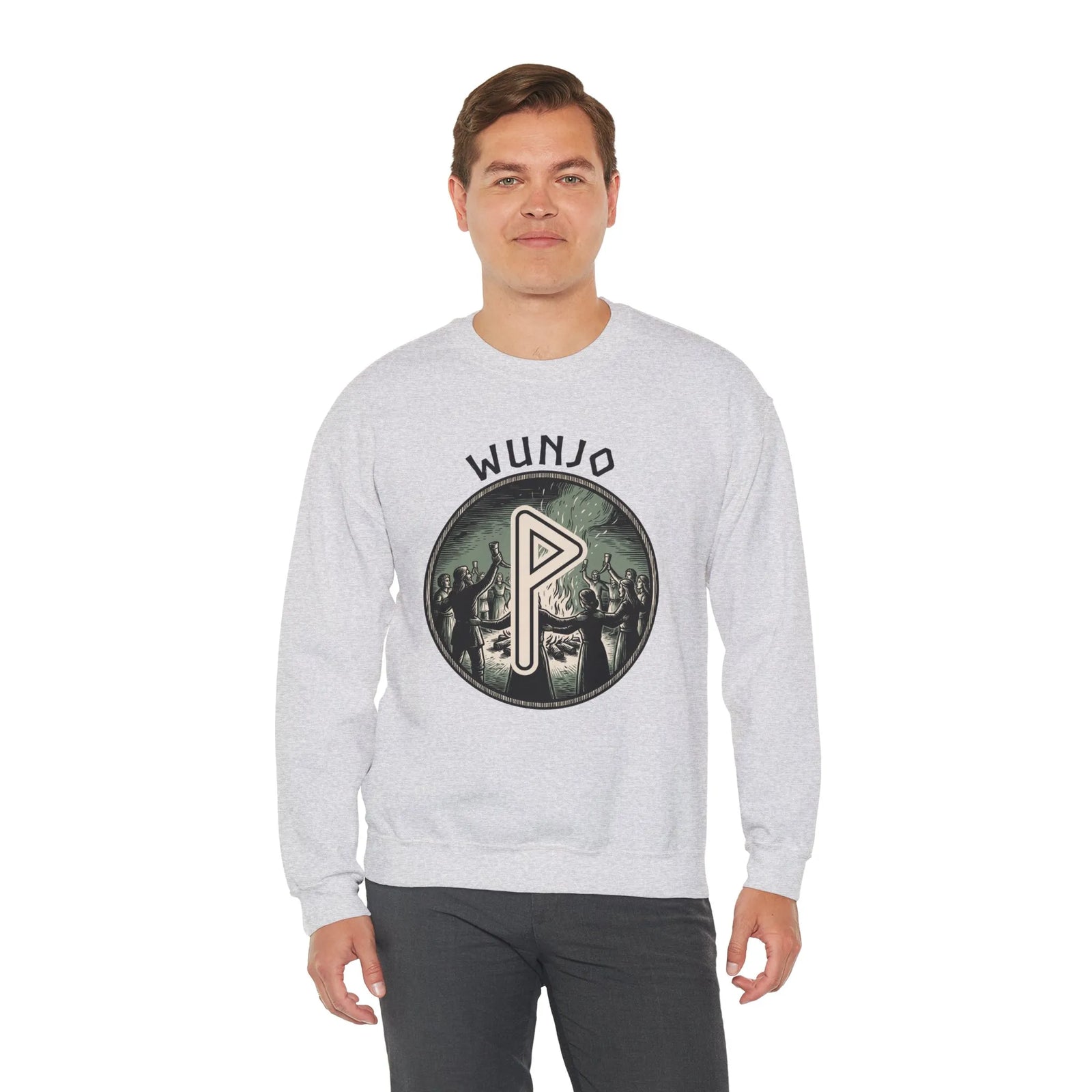 Wunjo Rune Joy Celebration Sweatshirt - Heavy Blend Cotton Poly Crewneck - Unisex White