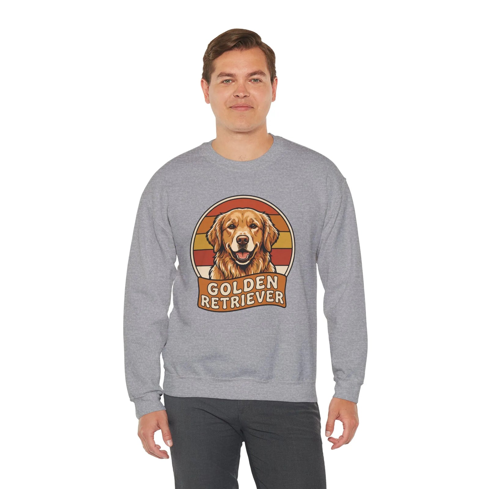 Golden Retriever Retro 70s Sunset Sweatshirt - Heavy Blend Fleece Crewneck - Unisex Ash