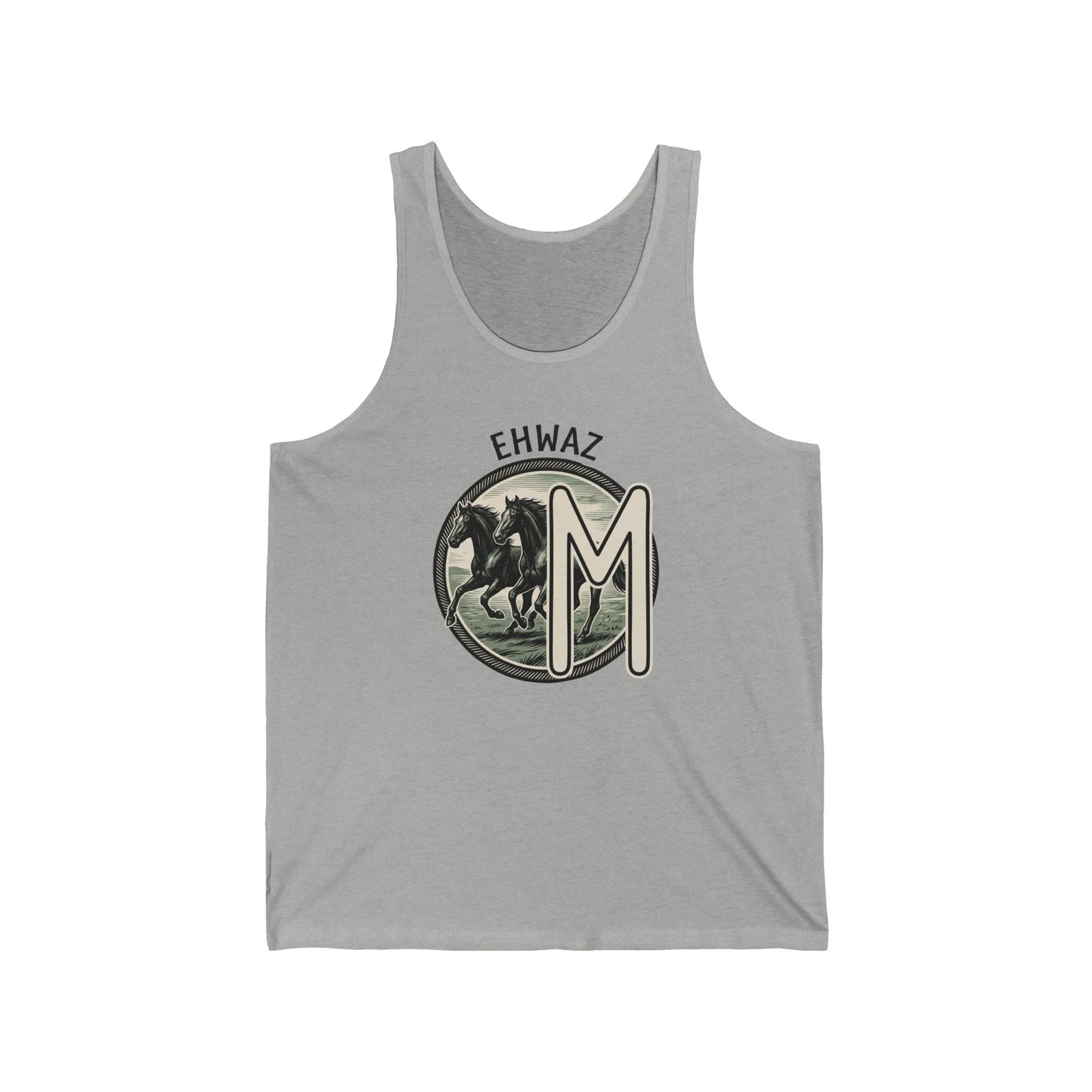 Ehwaz Rune Twin Horses Graphic Tank Top - Lightweight Ring-Spun Cotton Jersey - Unisex Athletic Heather