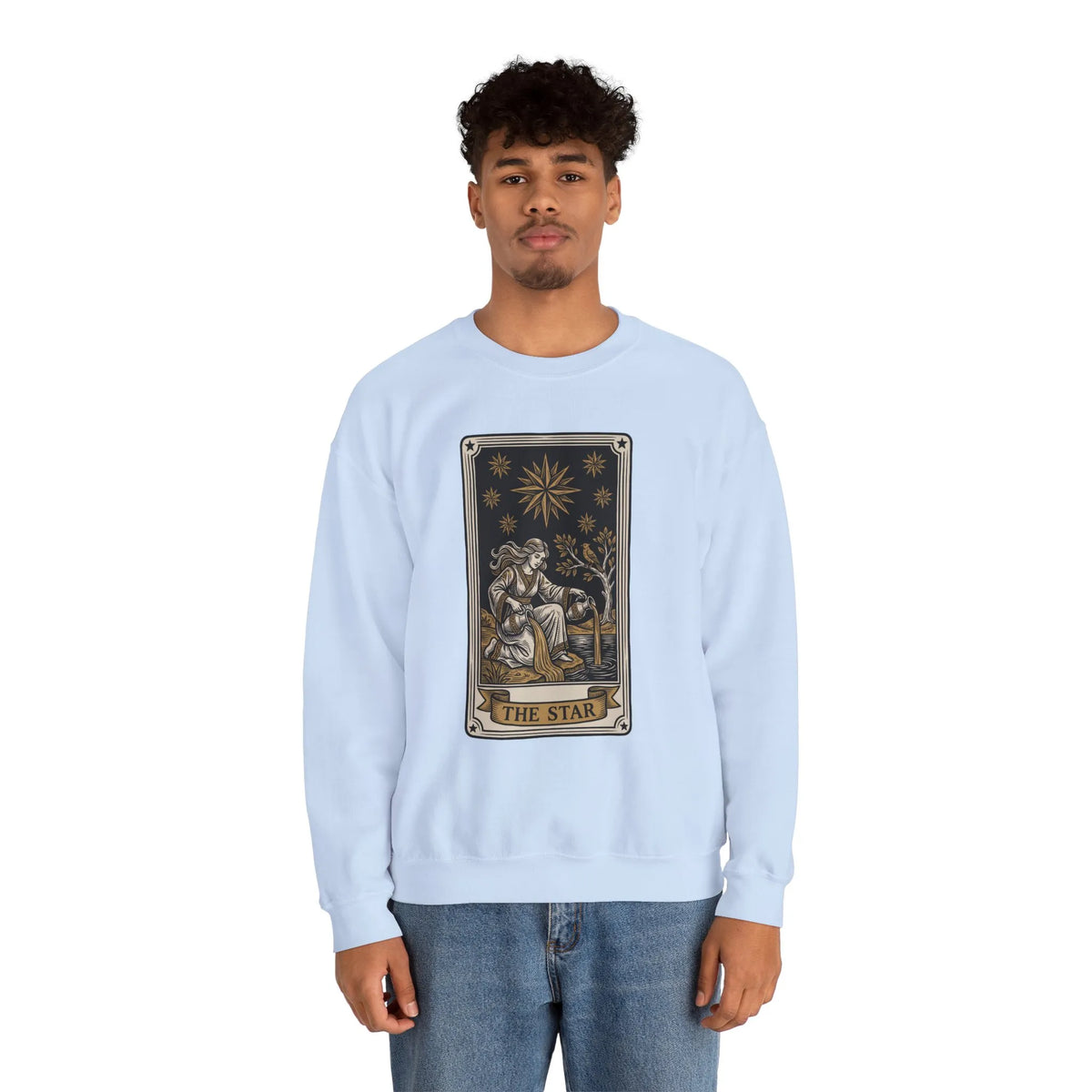 The Star Tarot Card Sweatshirt - 50/50 Cotton Polyester Crewneck - Unisex White