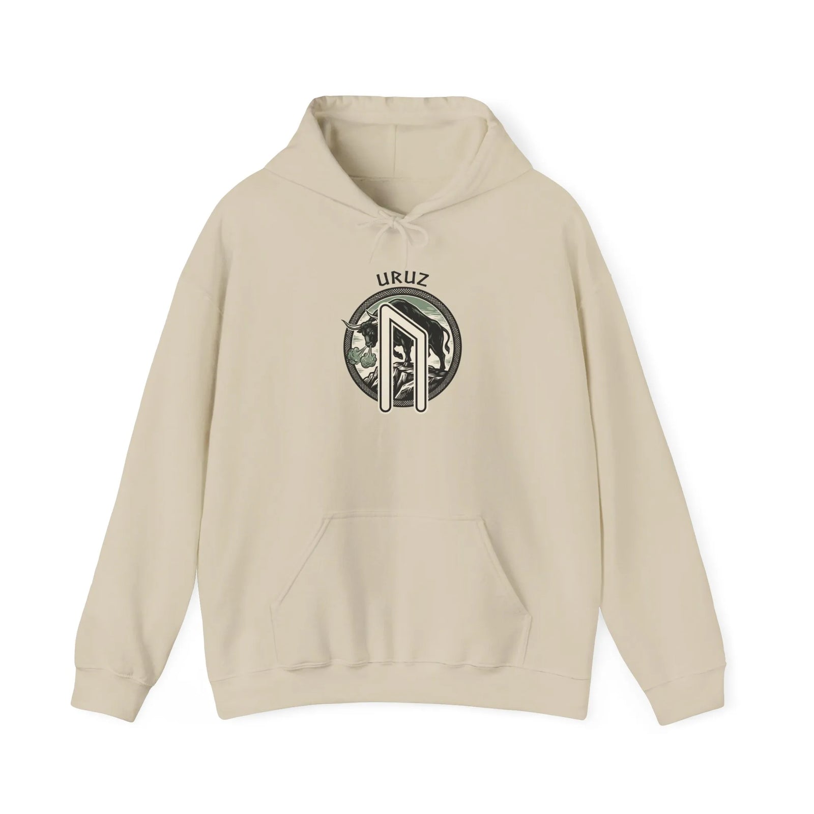 Uruz Rune Bull Norse Graphic Hoodie - Soft Cotton Blend Classic Fit Pullover - Unisex White