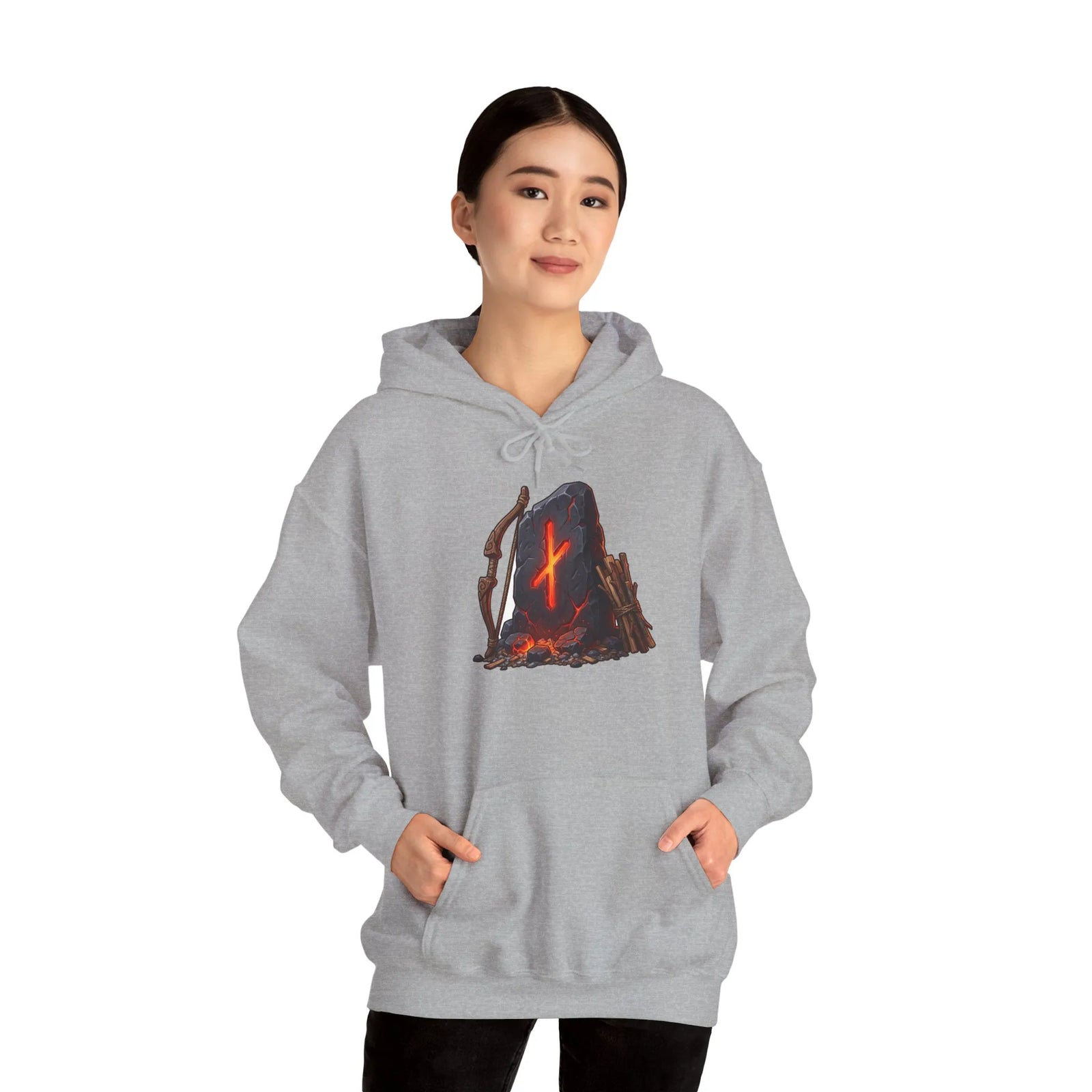 Nauthiz Rune Need-Fire Graphic Hoodie - Soft Cotton Blend Pullover - Unisex White