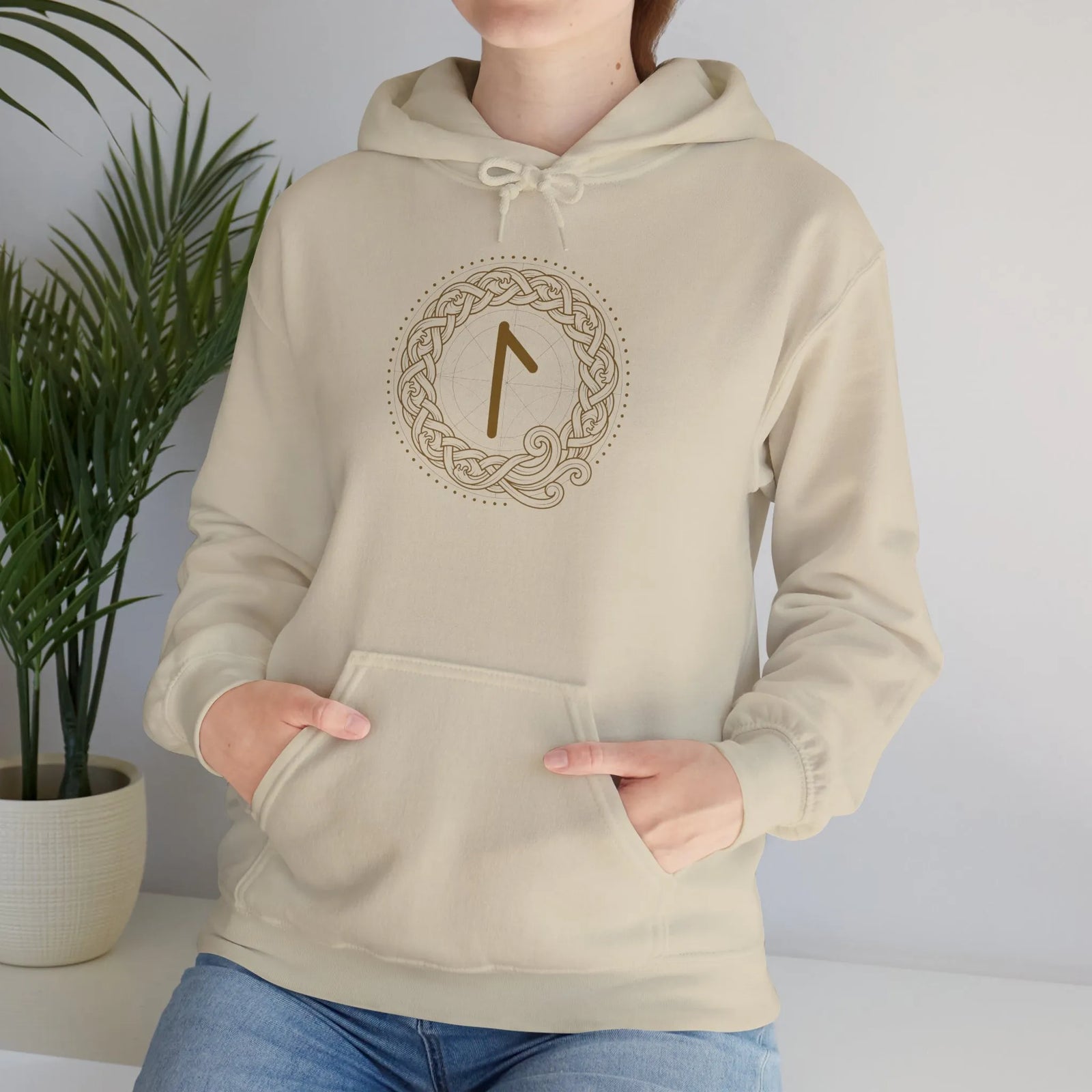 Laguz Rune Norse Knotwork Hoodie - Soft Cotton Poly Blend Pullover - Unisex White