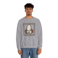 Runestone Cat Norse Woodcut Sweatshirt - Heavyweight Cotton Blend Crewneck - Unisex White