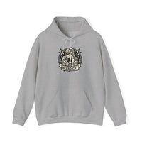 Necro-Cat Skull Throne Graphic Hoodie - Heavyweight Cotton Blend Pullover - Unisex White