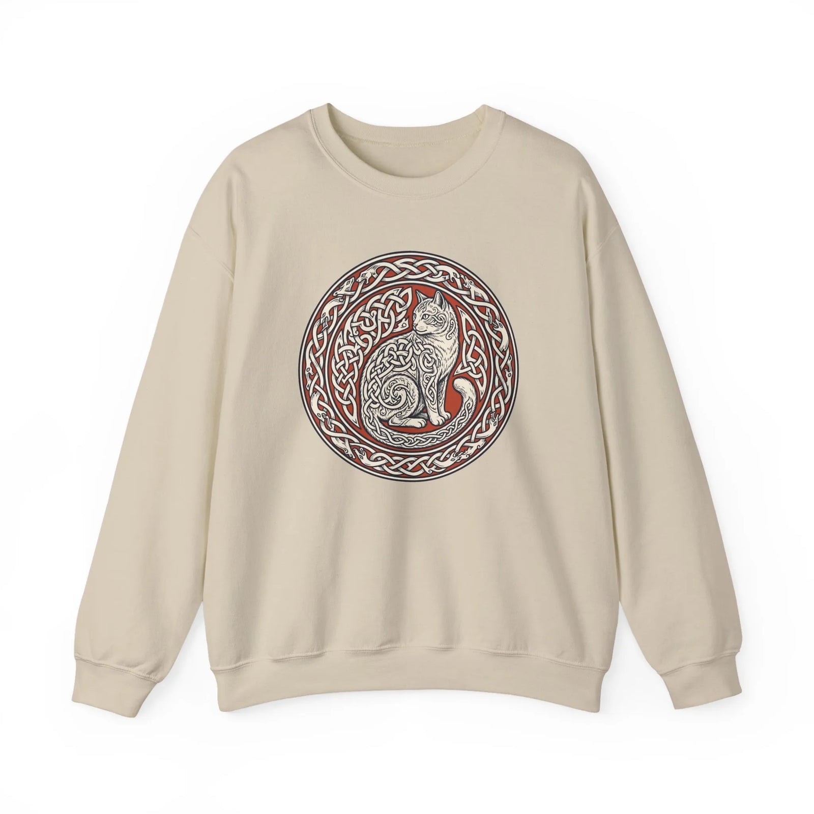 Norse Knotwork Cat Graphic Sweatshirt - Heavy Blend Cotton Blend Crewneck - Unisex White