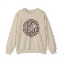 Norse Knotwork Cat Graphic Sweatshirt - Heavy Blend Cotton Blend Crewneck - Unisex White