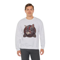 Viking Berserker Cat Graphic Sweatshirt - Heavy Blend Fleece Crewneck - Unisex White