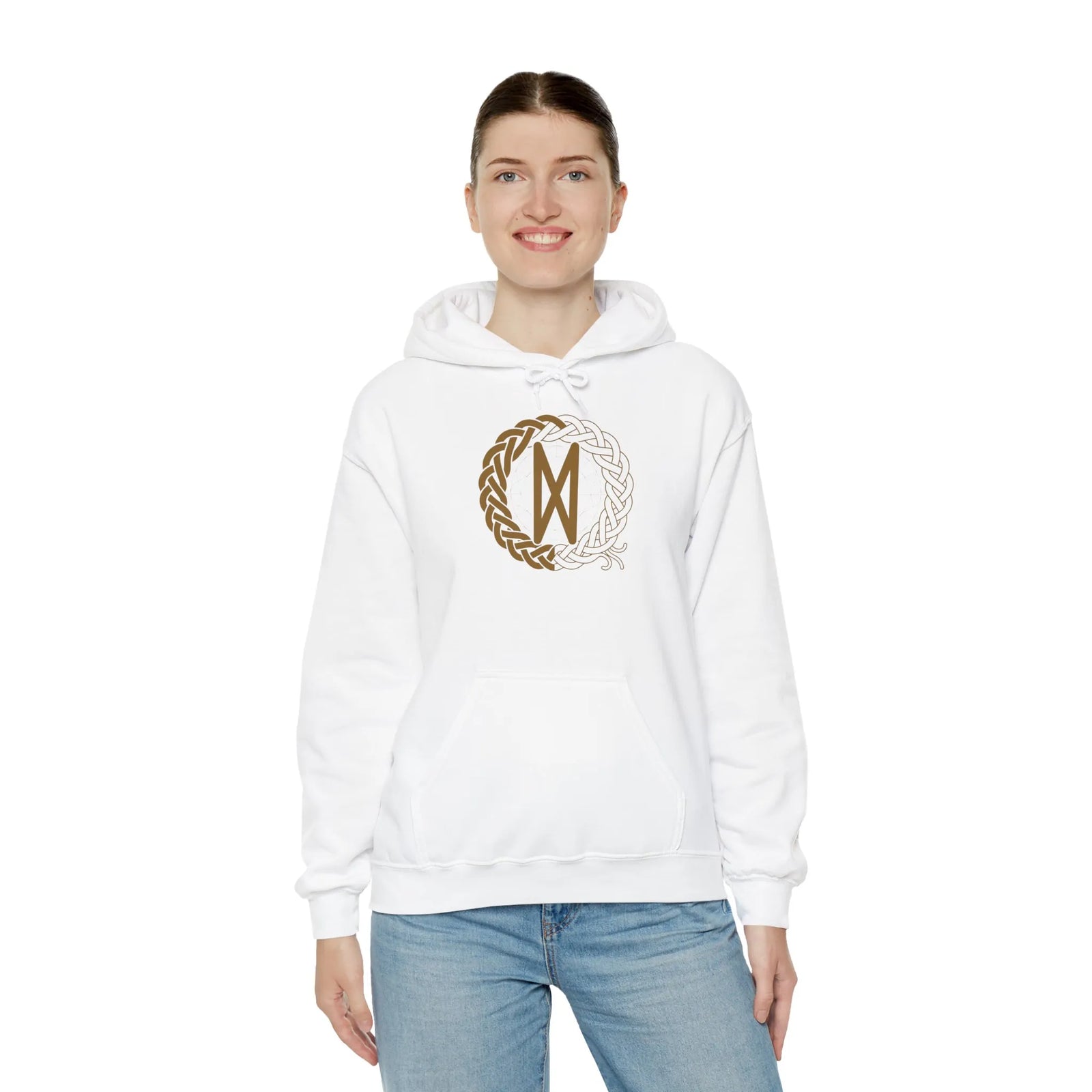 Dagaz Rune Dawn Dusk Threshold Hoodie - Medium Weight Fleece Pullover - Unisex White