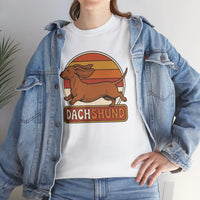 Dachshund Retro 70s Sunset Graphic T-Shirt - Heavy Cotton Classic Fit Tee - Unisex White