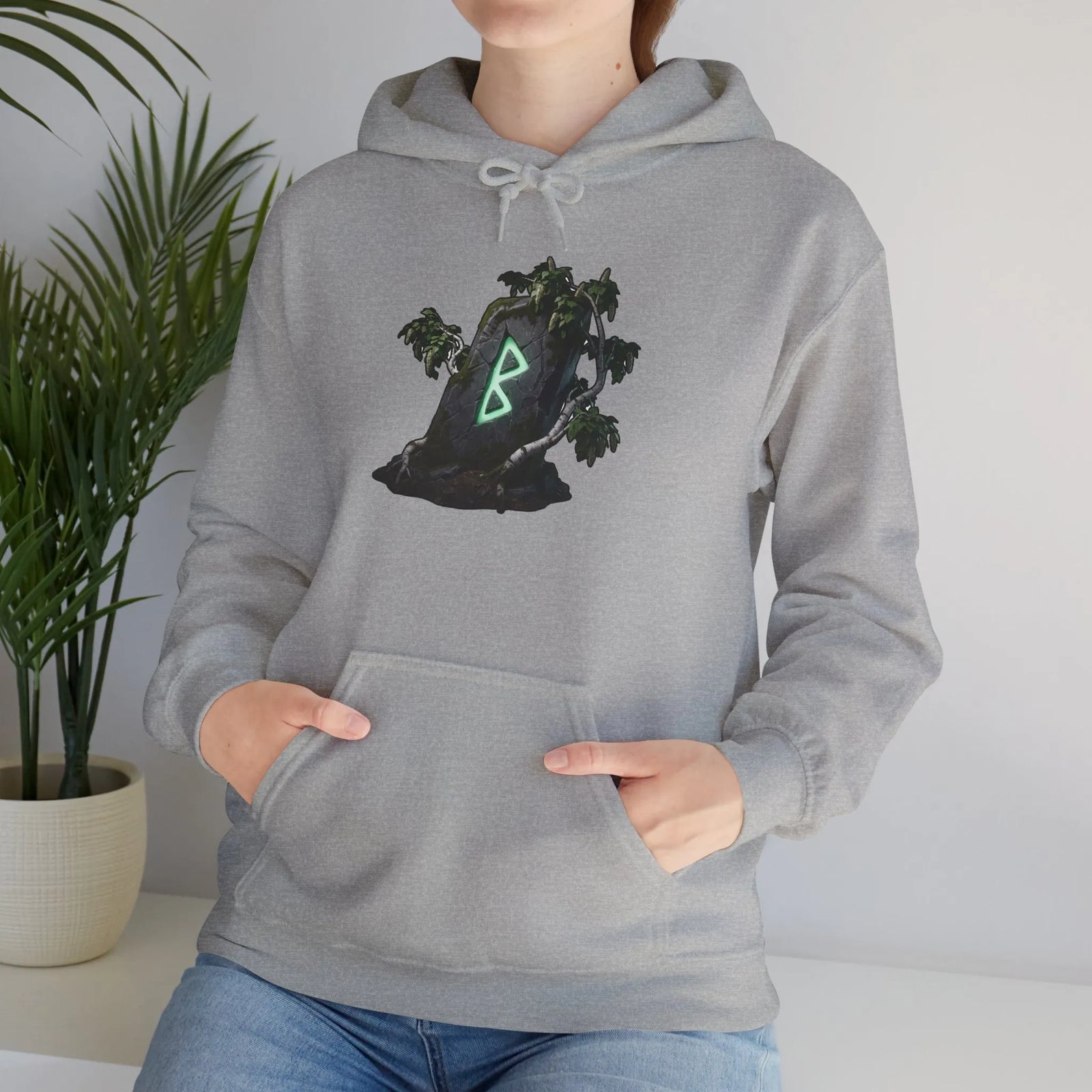 Berkana Birch Rune Graphic Hoodie - Soft Cotton-Poly Blend Pullover - Unisex White