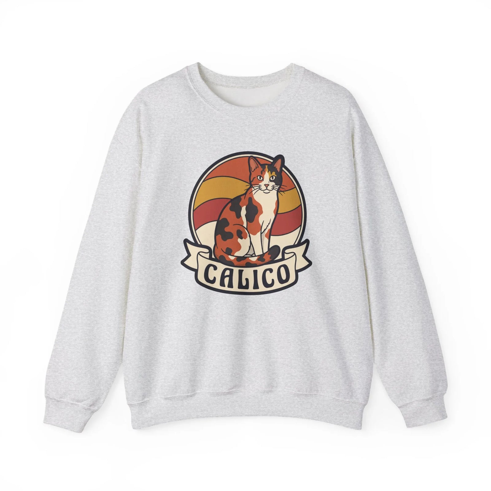 Calico Cat Retro 70s Sunset Sweatshirt - Heavy Blend Classic Fit Fleece - Unisex White