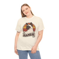 Siamese Cat Retro 70s Sunset T-Shirt - Heavy Cotton Classic Fit Tee - Unisex White