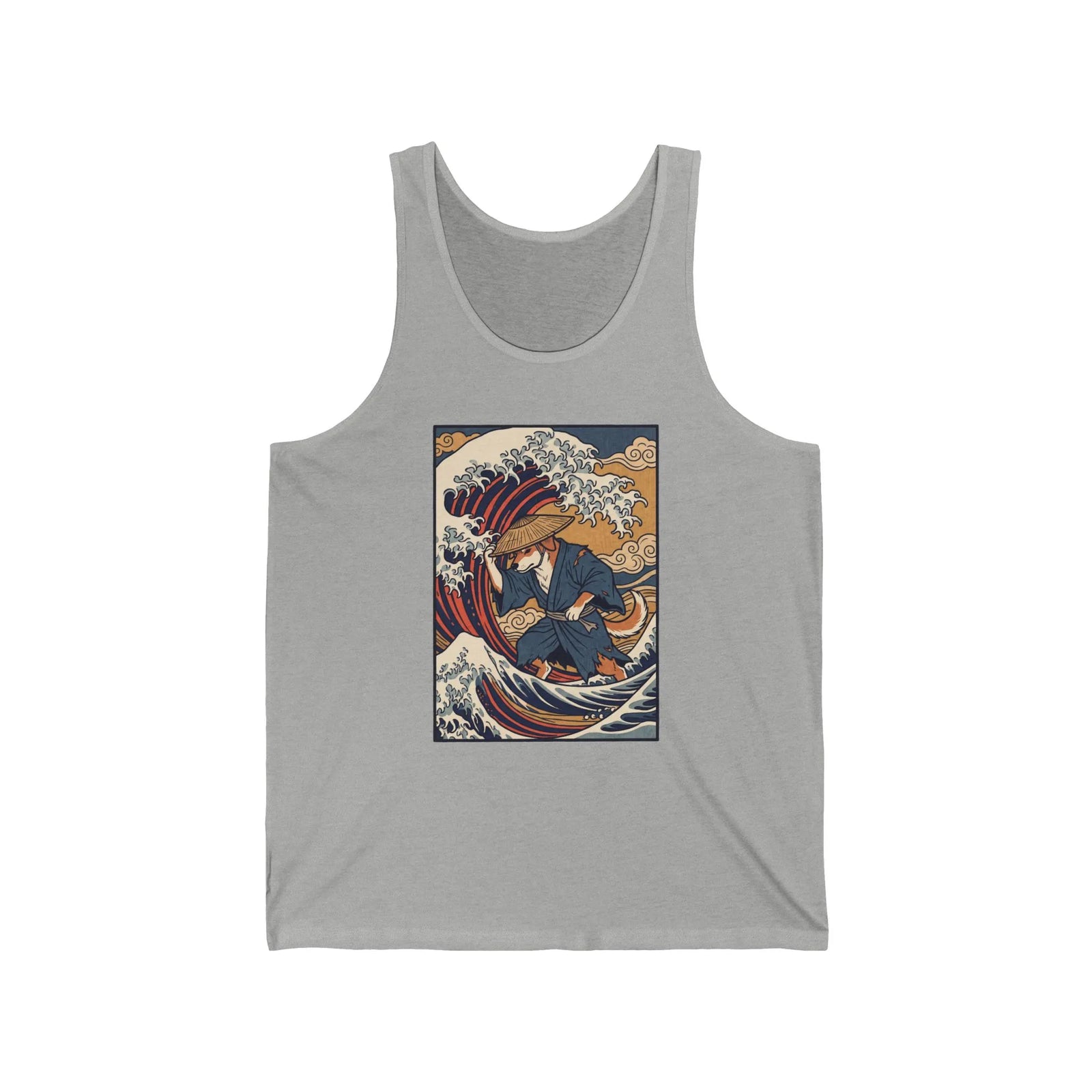 Ronin Wave Samurai Dog Ukiyo-e Tank Top - Soft Combed Cotton Jersey - Unisex Athletic Heather