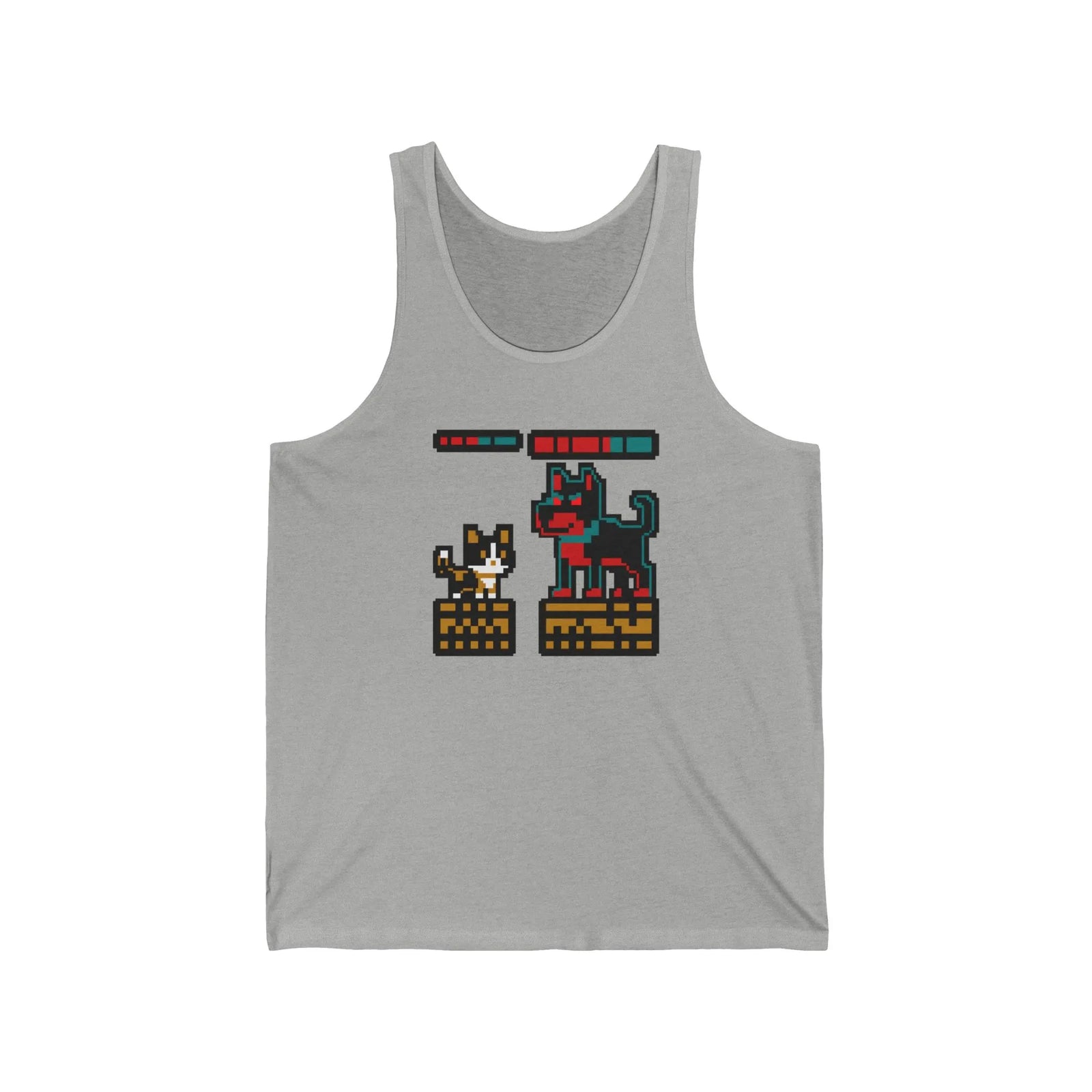 8-Bit Pixel Gaming Cats Boss Fight Tank Top - Retail Fit Light Cotton Jersey - Unisex White
