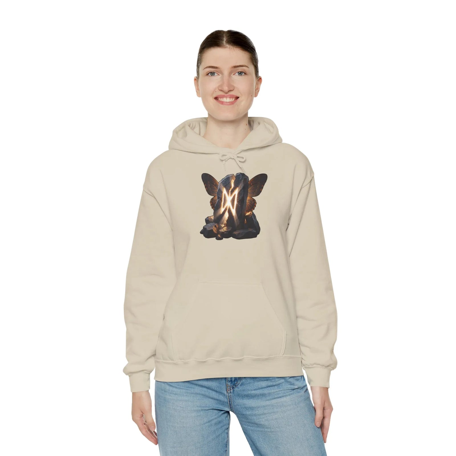 Dagaz Rune Butterfly Graphic Hoodie - Heavy Blend Fleece Pullover - Unisex White