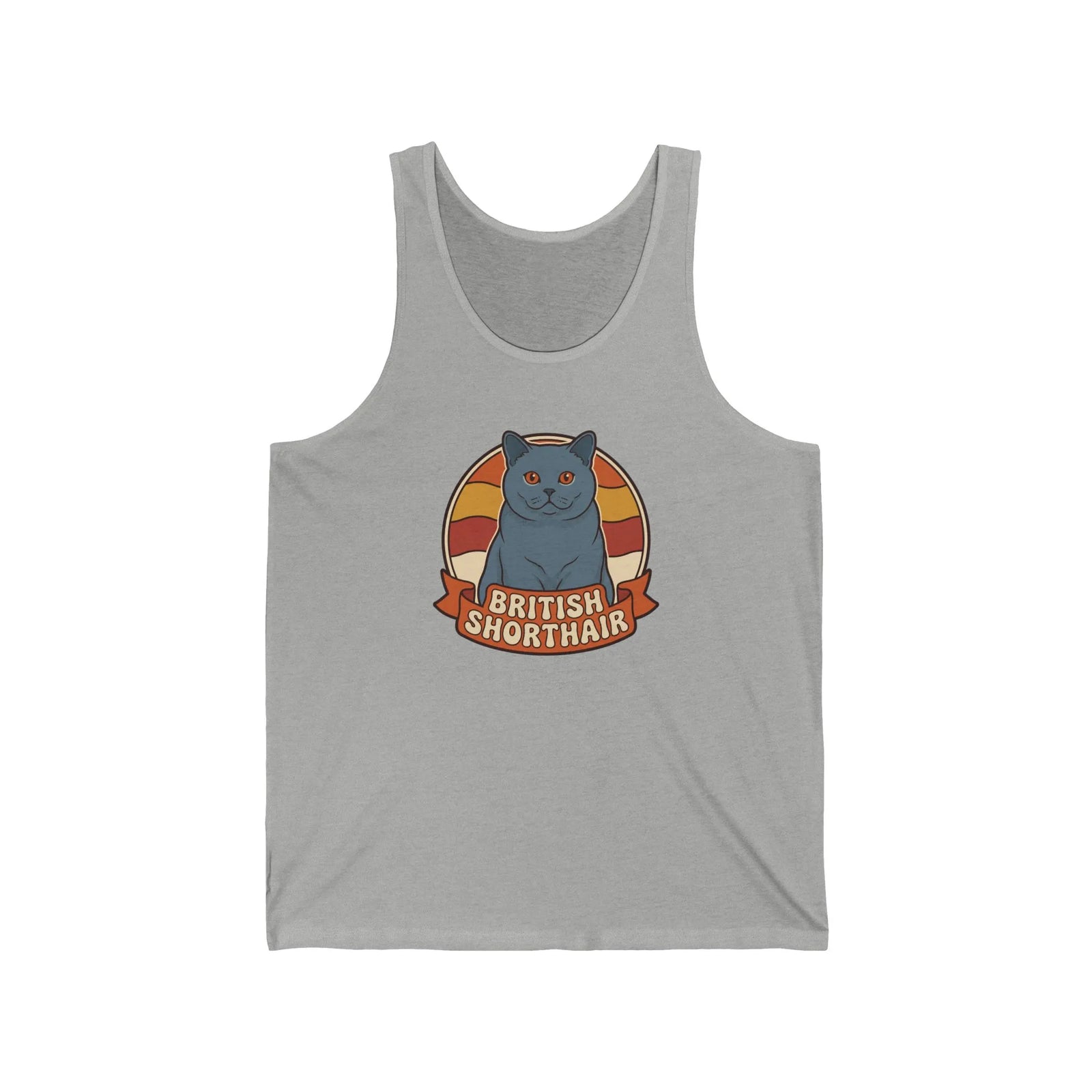 British Shorthair Retro Sunset Tank Top - Soft Lightweight Cotton Jersey - Unisex White