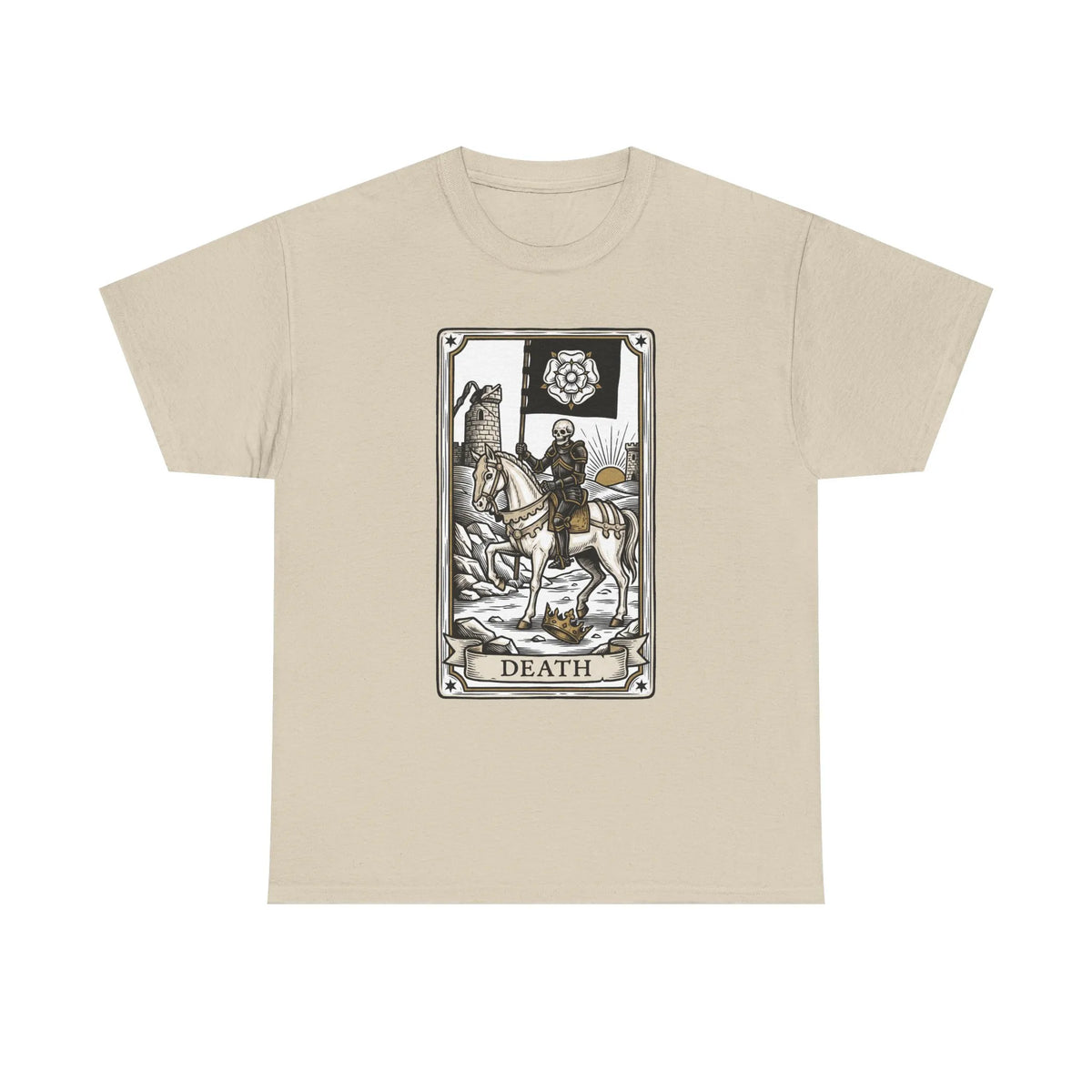 Death Tarot Card Knight Graphic T-Shirt - Heavyweight 100% Cotton Classic Fit Tee - Unisex White