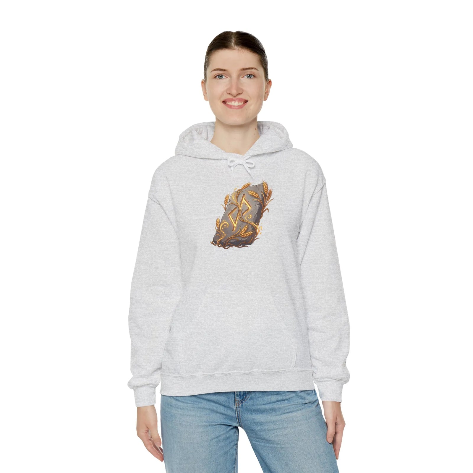 Jera Rune Harvest Wheel Hoodie - Soft Cotton Blend Pullover Hoodie - Unisex White