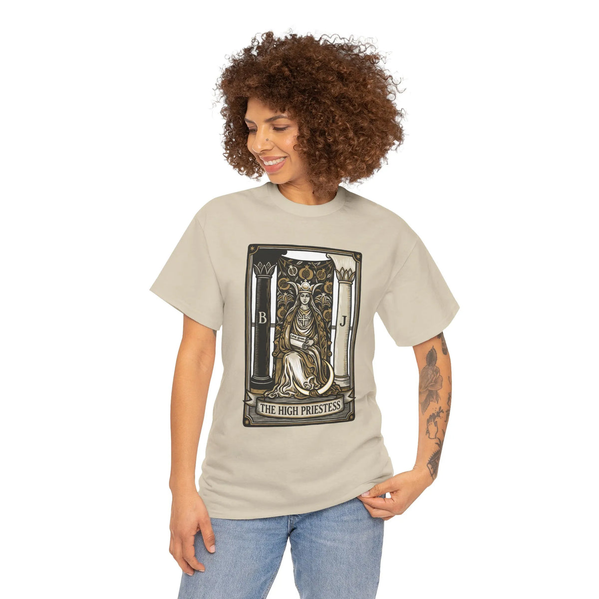 The High Priestess Tarot Card T-Shirt - Heavy Cotton Classic Fit Tee - Unisex White