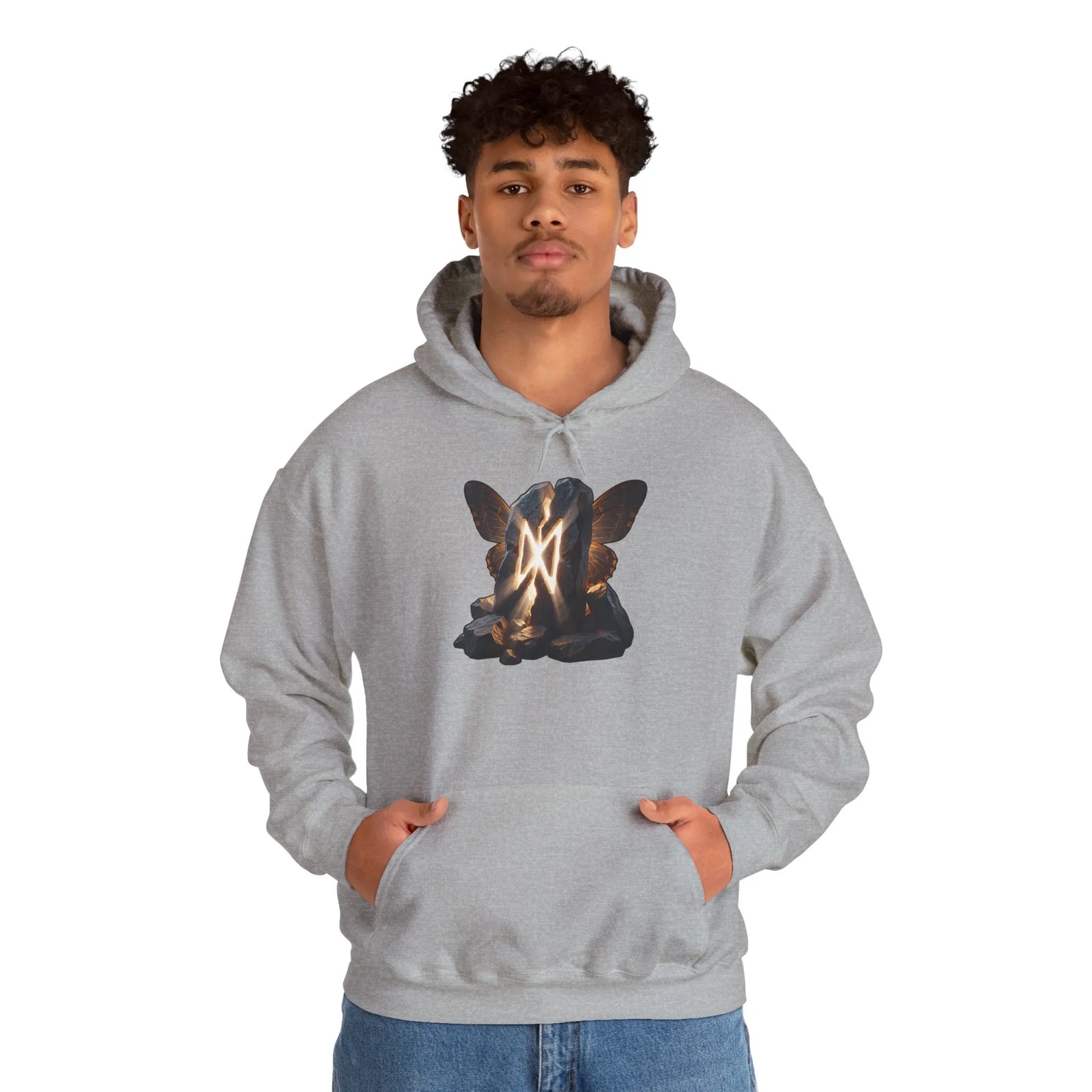 Dagaz Rune Butterfly Graphic Hoodie - Heavy Blend Fleece Pullover - Unisex White