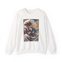 Ronin Wave Ukiyo-e Samurai Dog Sweatshirt - Heavyweight Cotton Blend Crewneck - Unisex White
