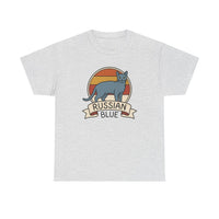 Russian Blue Retro 70s Sunset T-Shirt - Heavy Cotton Classic Fit Tee - Unisex White