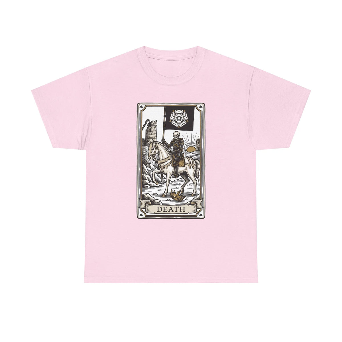 Death Tarot Card Knight Graphic T-Shirt - Heavyweight 100% Cotton Classic Fit Tee - Unisex White