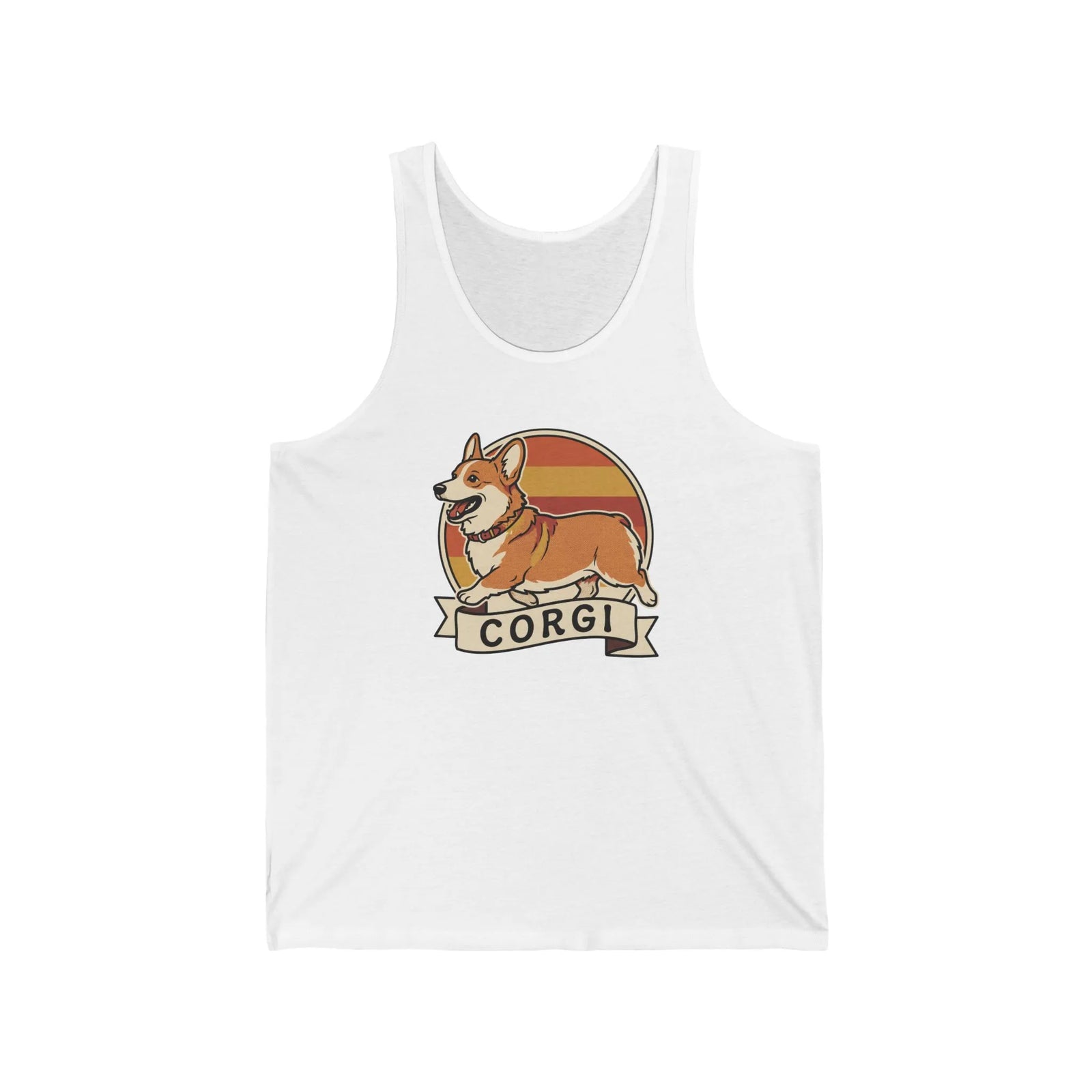 Corgi Retro 70s Sunset Tank Top - Lightweight Jersey Retail Fit - Unisex White