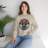 Russian Blue Cat Aviator Sunglasses Sweatshirt - Heavy Blend Fleece Crewneck - Unisex White