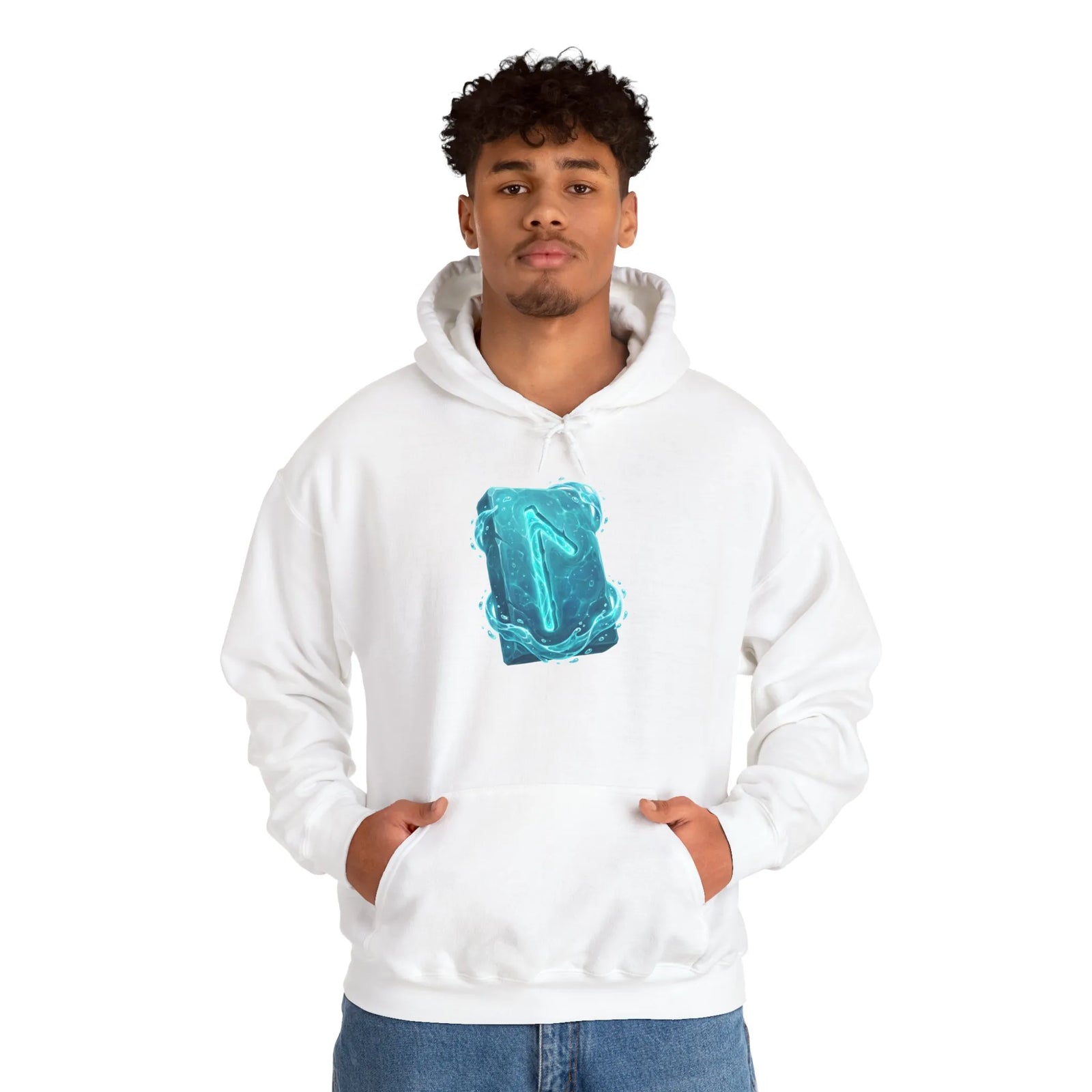 Laguz Water Rune Graphic Hoodie - Soft Fleece Blend Pullover - Unisex White