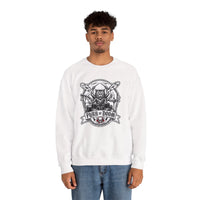 Heavy Metal Rocker Cats Drummer Sweatshirt - Heavy Blend Cotton Blend Crewneck - Unisex White