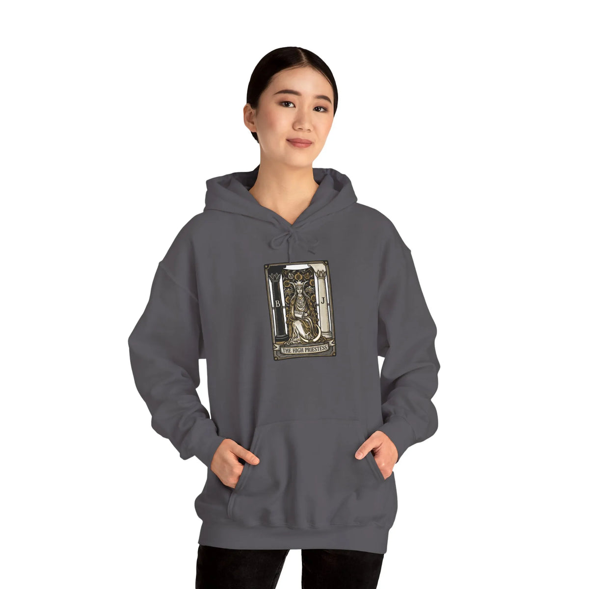 High Priestess Tarot Card Hoodie - Heavy Blend Fleece Pullover - Unisex White