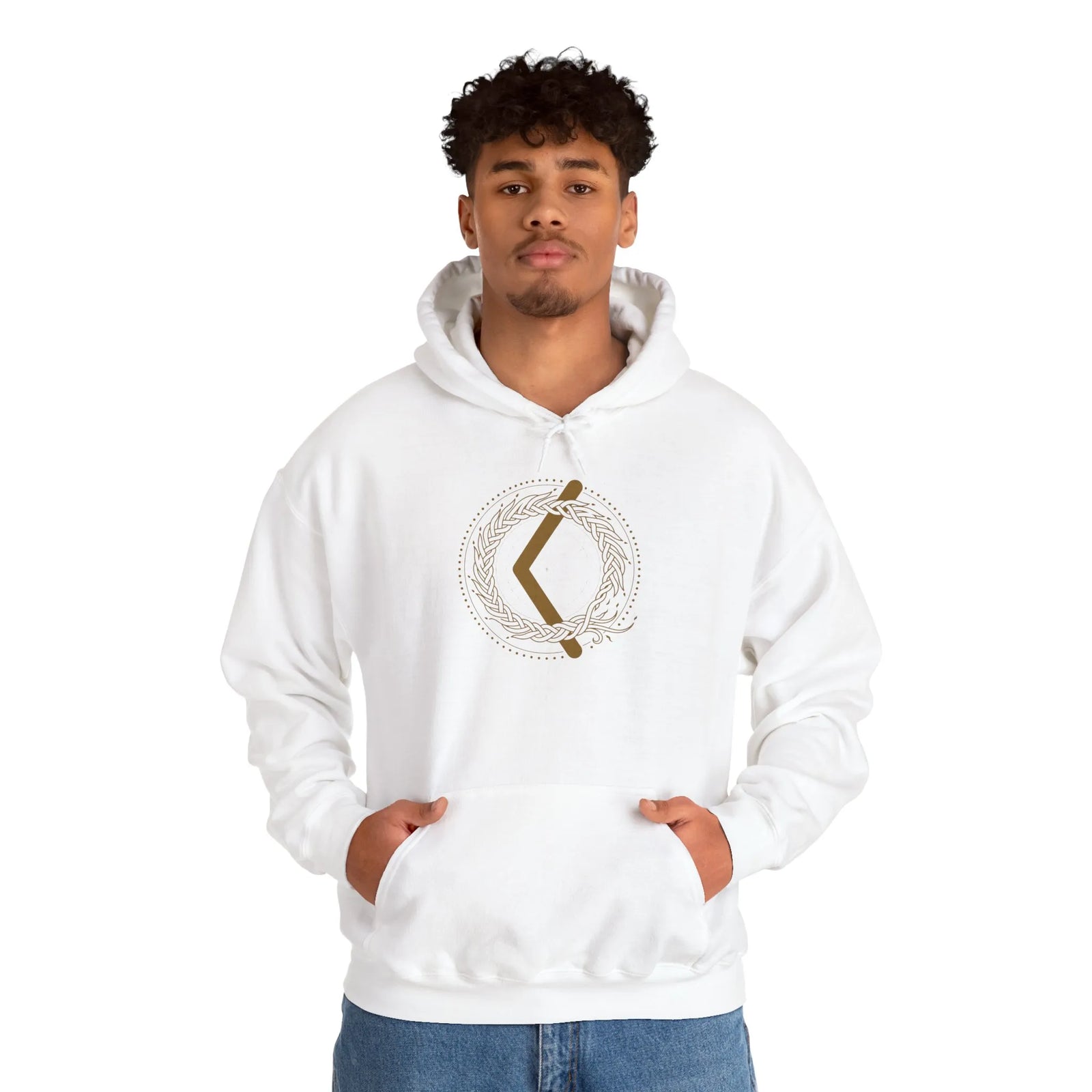 Kenaz Creative Fire Rune Hoodie - Heavy Blend Fleece Pullover Hoodie - Unisex White