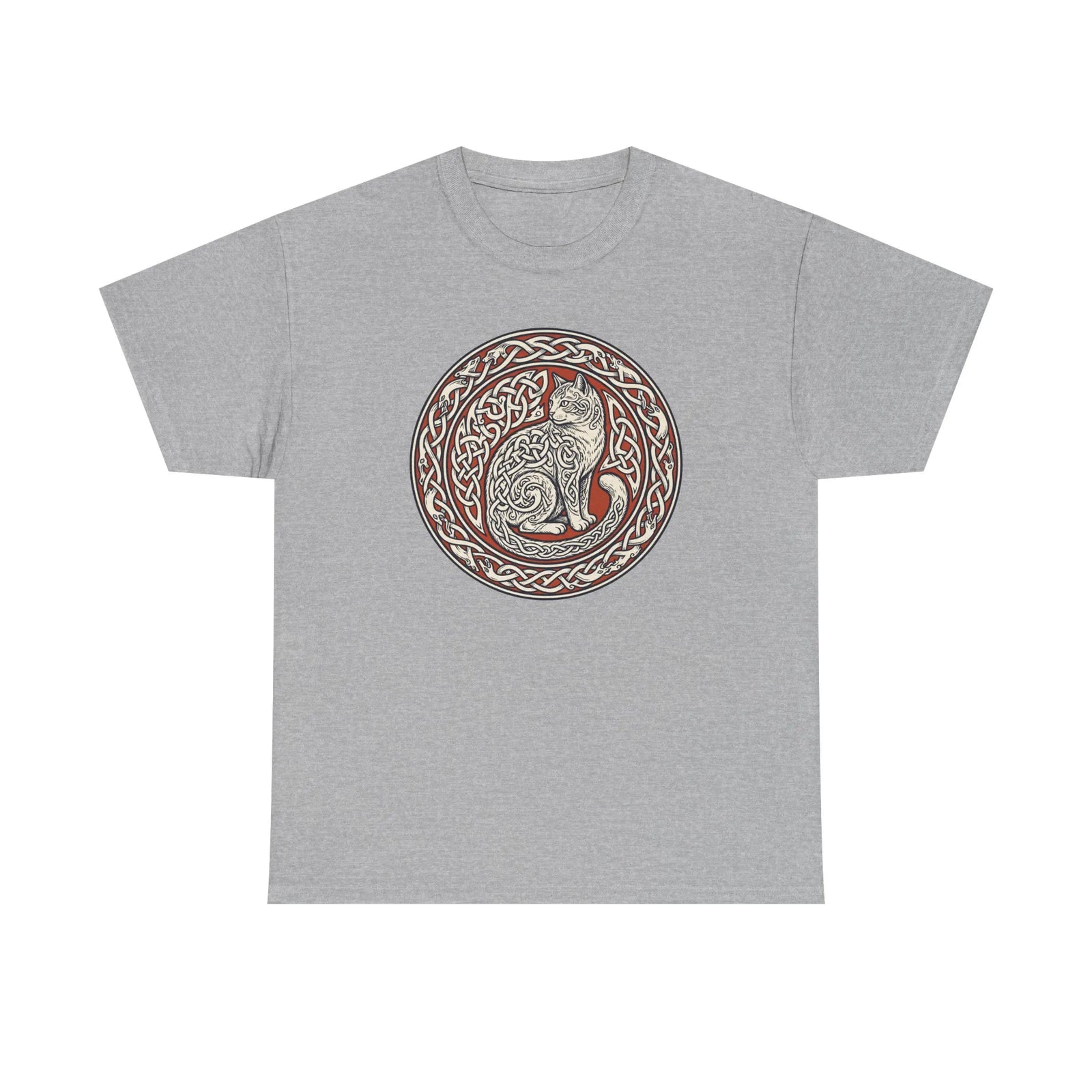 Norse Knotwork Cat Freyja T-Shirt - Heavy Cotton Classic Fit Tee - Unisex White