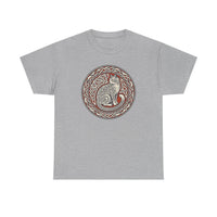 Norse Knotwork Cat Freyja T-Shirt - Heavy Cotton Classic Fit Tee - Unisex White
